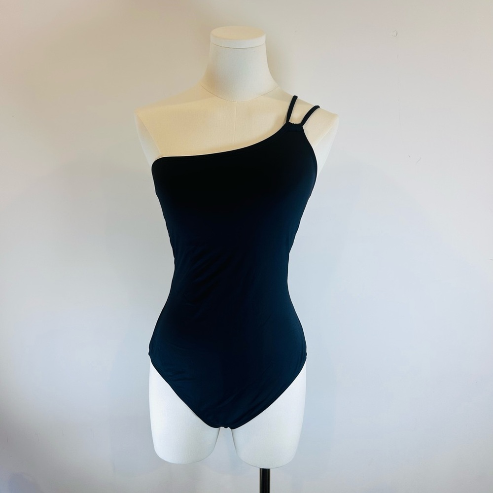 La Blanca Island Goddess Lace Back One Shoulder One Piece - Black - Picture 3 of 3